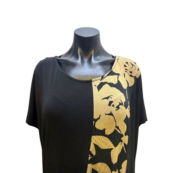 Alembika Black & Tan Floral Print Short Sleeve Maxi Dress Size 14 - Picture 3 of 9